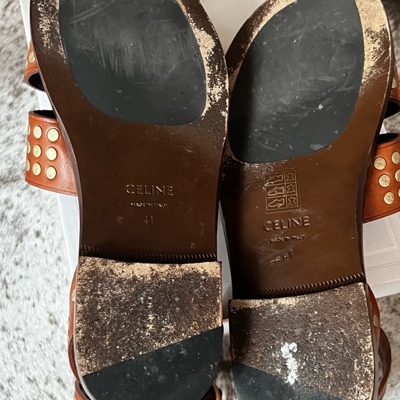 Celine cognac brown gold studded gladiator sandals size 41 / 11 - Picture 7 of 9